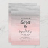 Blozend Roze & Grijs Modern Waterverf Sweet 16 Kaart (Voorkant / Achterkant)