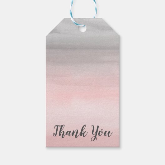Blozend Roze & Grijs Moderne Waterverf Ombre Cadeaulabel (Voorkant)