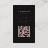 Blozend Roze Haar Script Stylist Schaar QR Code Visitekaartje (Achterkant)