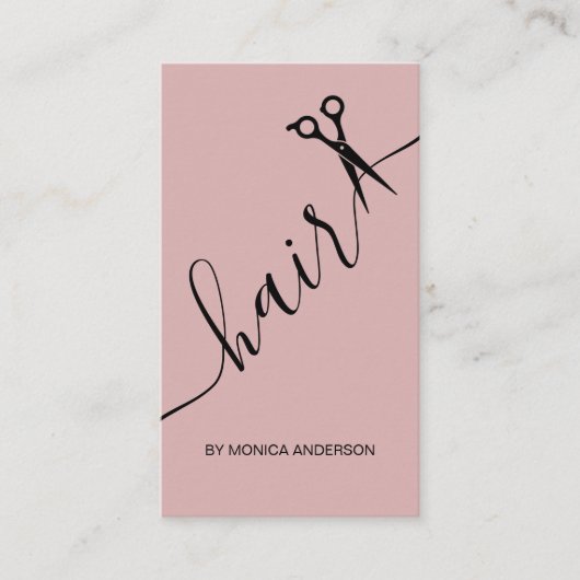 Blozend Roze Haar Script Stylist Schaar QR Code Visitekaartje (Voorkant)