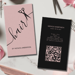 Blozend Roze Haar Script Stylist Schaar QR Code Visitekaartje