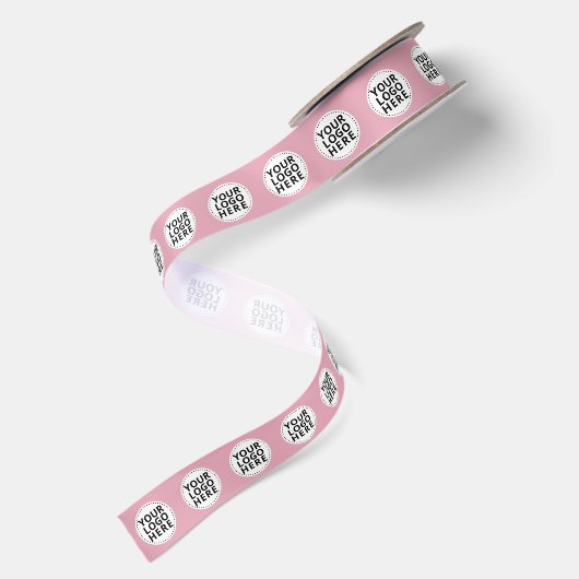 Blozend Roze Herhalend Zakelijk Logo Satijnen Lint (Achterkant)