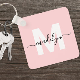 Blozend Roze Initiële Naam Monogram Sleutelhanger