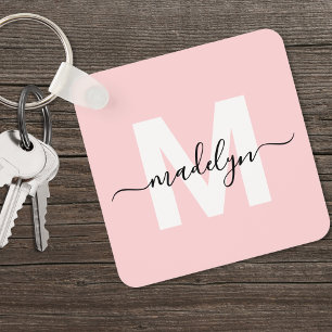 Blozend Roze Initiële Naam Monogram Sleutelhanger