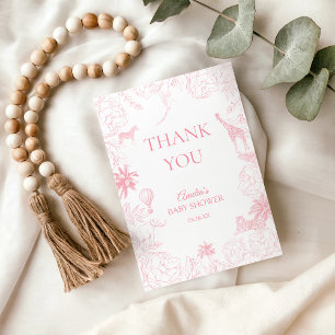 Blozend Roze Jungle Safari Dieren Baby Shower Beda Bedankkaart