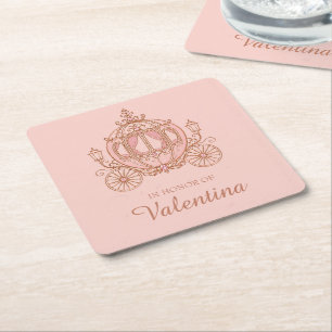 Blozend Roze Koets Prinses Quinceañera Kartonnen Onderzetters