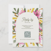 Blozend Roze Lelie Gebogen RSVP Kaart met QR Code (Achterkant)