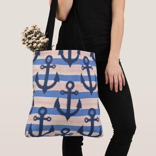 Blozend Roze Marine Anker Nautilus Kust Tote Bag (Dichtbij)
