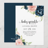 Blozend Roze Marineblauw Bloem Meisje Baby Sprinkl Kaart (Voorkant / Achterkant)