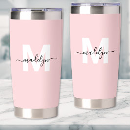 Blozend Roze Meisjesachtige Monogramnaam Geïsoleerde Drinkbeker