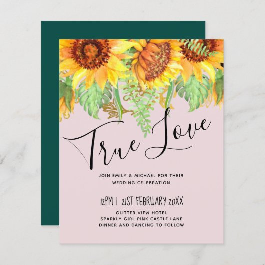 Blozend Roze met Zonnebloemen Trouwbudget (Voorkant / Achterkant)