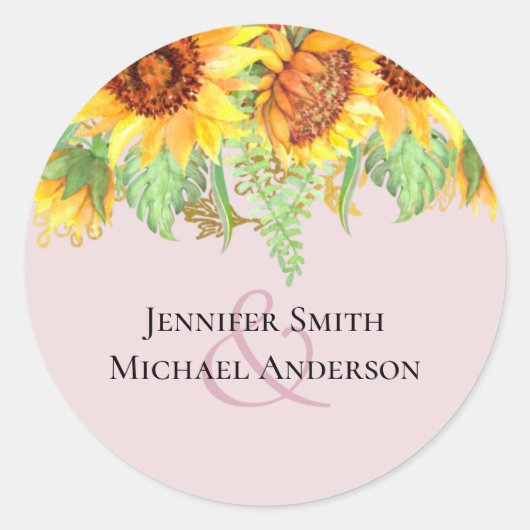 Blozend Roze met Zonnebloemen Trouwbudget Ronde Sticker (Voorkant)