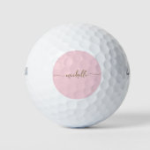 Blozend Roze Minimaal Gouden Schrift Monogram Naam Golfballen (Voorkant)