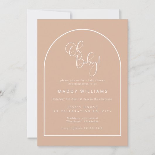 Blozend Roze Minimalistisch Script Arch Oh Baby Sh Kaart (Voorkant)