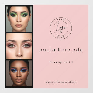 Blozend Roze Moderne Foto Make-up 3 Foto Vierkant Raamsticker