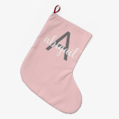 Blozend Roze Moderne Monogram Grote Kerstsok (Voorkant (Hangend))
