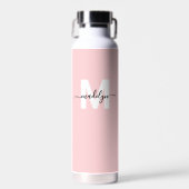 Blozend Roze Moderne Naam Monogram Waterfles (Voorkant)
