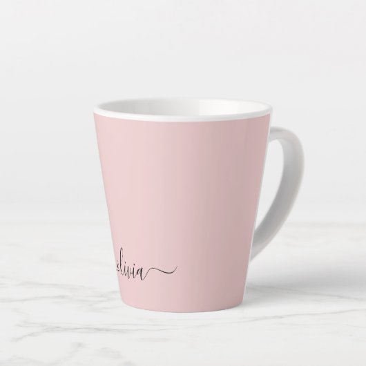 Blozend Roze Moderne Script Meisjesachtig Monogram Latte Mok (Rechterhoek)