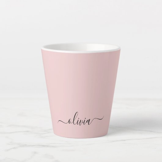 Blozend Roze Moderne Script Meisjesachtig Monogram Latte Mok (Voorkant)