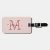 Blozend Roze Monogram Script Naam Telefoon Only Bagagelabel (Voorkant horizontaal)