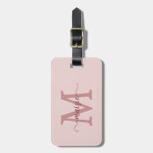 Blozend Roze Monogram Script Naam Telefoon Only Bagagelabel (Voorkant verticaal)