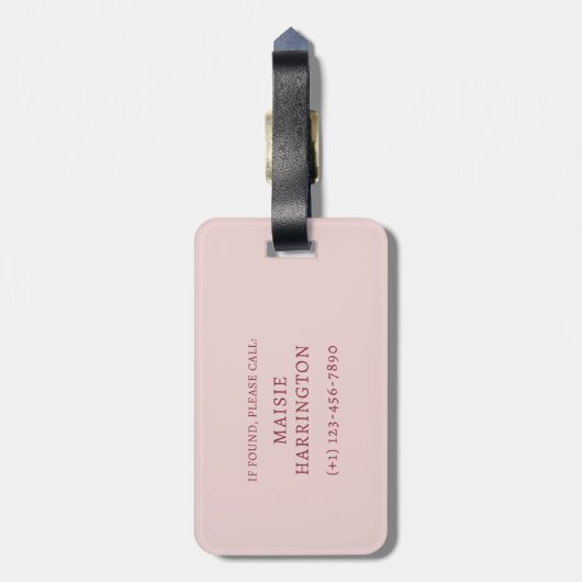 Blozend Roze Monogram Script Naam Telefoon Only Bagagelabel (Achterkant verticaal)