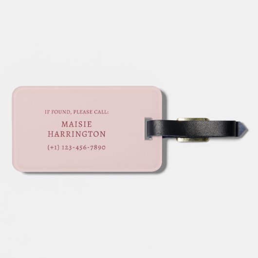 Blozend Roze Monogram Script Naam Telefoon Only Bagagelabel (Achterkant horizontaal)