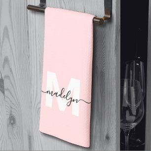 Blozend Roze Naam Monogram Theedoek