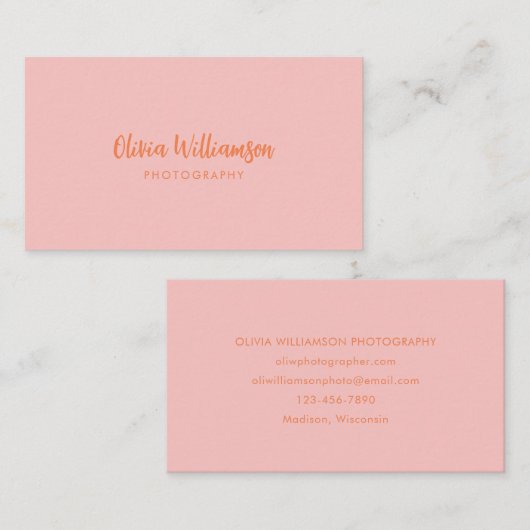 Blozend Roze Oranje Script Naam Minimalistische Cr Visitekaartje (Voorkant / Achterkant)