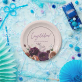 Blozend Roze Paars Bourgondië Floral Papieren Bordje (Feest)