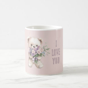 Blozend Roze Paarse Rozen Teddybeer Liefde Koffiemok