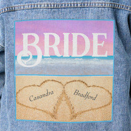 Blozend Roze Paarse Strand Bruiloft 2 Hart Bruid Denim Jacket