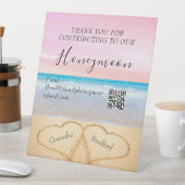 Blozend Roze Paarse Strand Bruiloft 2 Harten in he Reclamebord Met Voetstuk (Insitu)