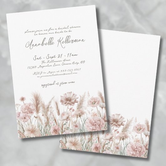 Blozend Roze Pampas Bloem Boho Bruidsdouche Kaart