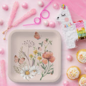 Blozend Roze Perzik Bloemige Wilde Bloem Vierkant Papieren Bordje (Feest)