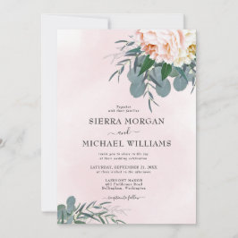 Blozend Roze Pioenroos Waterverf Eucalyptus Bruilo Kaart