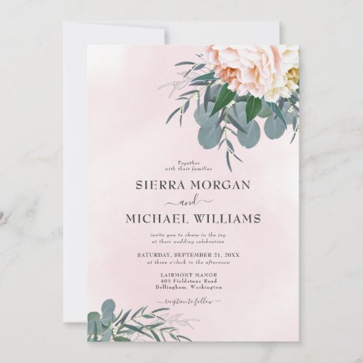 Blozend Roze Pioenroos Waterverf Eucalyptus Bruilo Kaart (Voorkant)