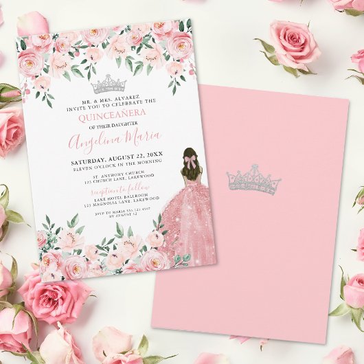 Blozend Roze Quinceanera Uitnodiging