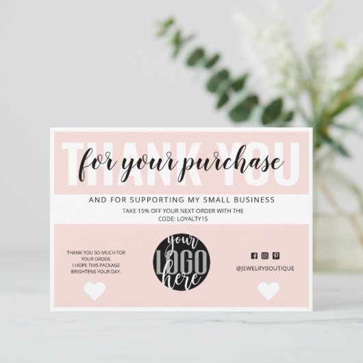 Blozend Roze Rand Logo Klant Bestelling Bedankt (Staand voorkant)