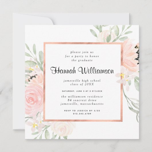 Blozend Roze Roos Bloemrijke Afstudeerfeest Kaart (Voorkant)