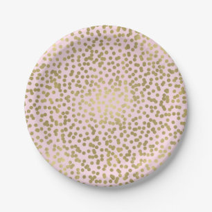 Blozend Roze Roos & Gouden Stippen Confetti Elegan Papieren Bordje