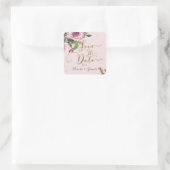 Blozend Roze Roze Goud Bloem Moderne Bewaar de Dat Vierkante Sticker (Tas)