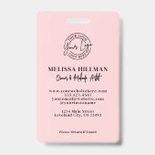 Blozend Roze Schrift Logo Foto Make-up Badge (Achterkant)