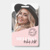 Blozend Roze Schrift Logo Foto Make-up Badge (Voorzijde)