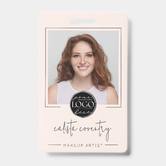 Blozend Roze Schrift Logo Foto Make-up Badge (Voorzijde)