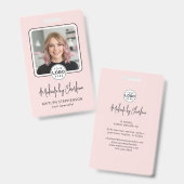 Blozend Roze Schrift Logo Foto Make-up Badge (Voor- en achterkant)