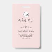 Blozend Roze Schrift Logo Foto Make-up Badge (Achterkant)