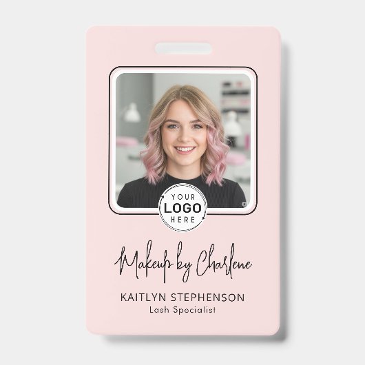 Blozend Roze Schrift Logo Foto Make-up Badge (Voorzijde)