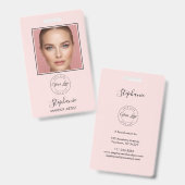 Blozend Roze Schrift Logo Foto Make-up Badge (Voor- en achterkant)