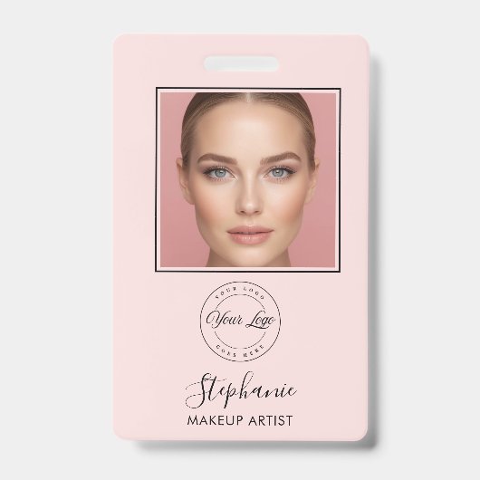 Blozend Roze Schrift Logo Foto Make-up Badge (Voorzijde)